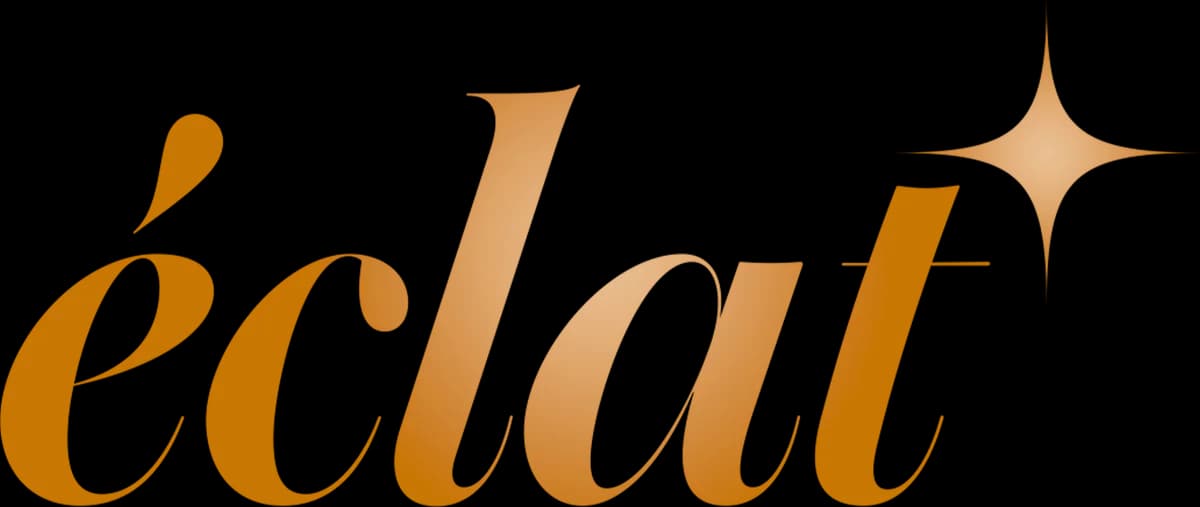 The éclat wordmark: a flowing lowercase italic serif with a rose-gold gradient sweeping across it.